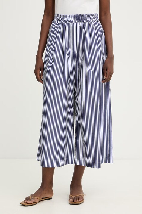 Weekend Max Mara spodnie bawełniane OTTONE damskie kolor niebieski szerokie high waist 2615131122600