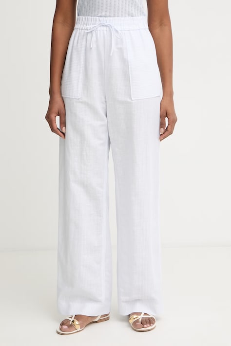 MM by Max Mara spodnie damskie z lnem FAUNA białe high waist 2616131018600