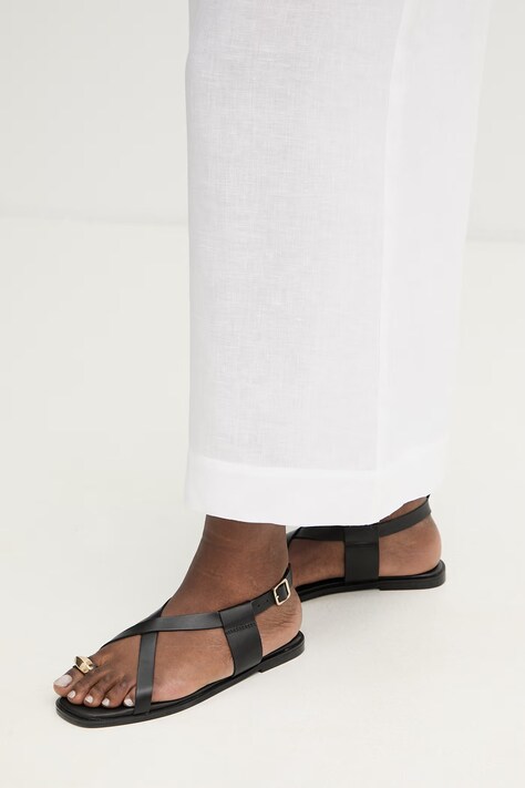 MM by Max Mara spodnie lniane CANNETI damskie kolor biały szerokie high waist 2616131028600