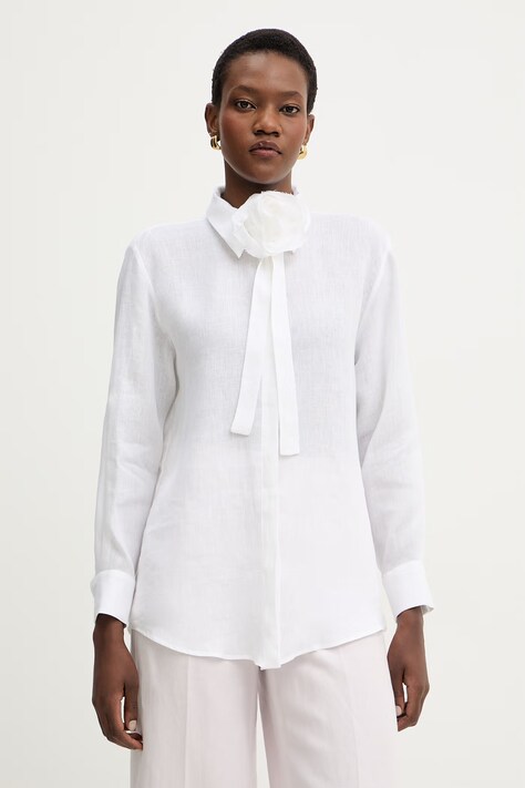 MM by Max Mara spodnie lniane CANNETI damskie kolor beżowy szerokie high waist 2616131028600