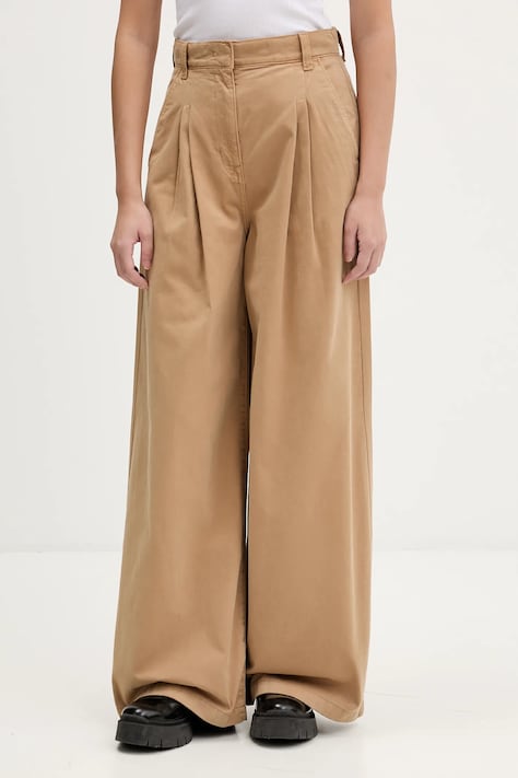 Tommy Jeans spodnie bawełniane damskie kolor zielony szerokie high waist DW0DW22634