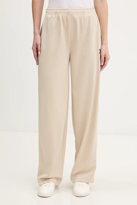 Tommy Jeans spodnie dresowe damskie kolor beżowy gładkie DW0DW22633