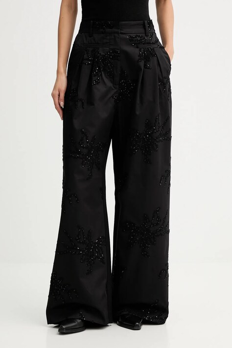 MUNTHE spodnie STORMY damskie kolor czarny szerokie high waist 254144025401