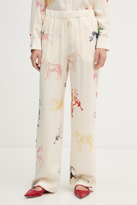 Stine Goya spodnie damskie z wiskozy beżowe high waist