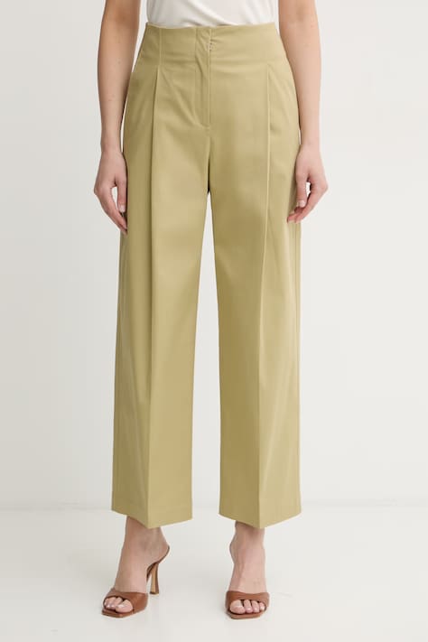 BOSS spodnie wide leg damskie bawełniane z elastanem Tulotta zielone high waist 50551913