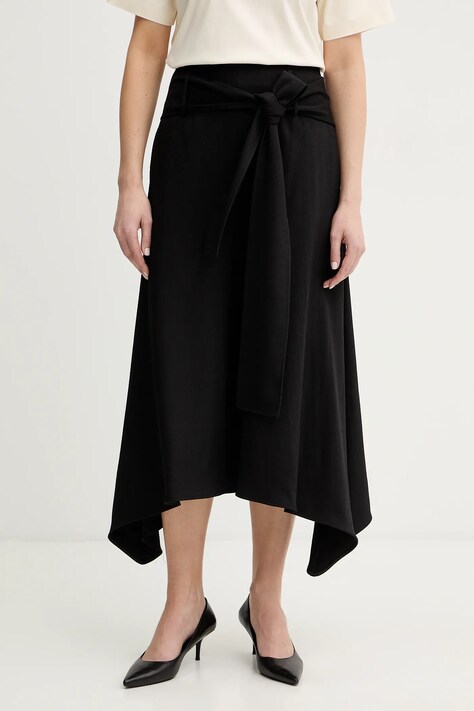 BOSS pantaloni cu lână Toscara culoarea negru, lat, high waist, 50553676