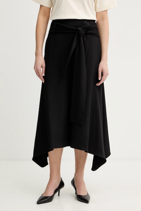 BOSS pantaloni cu lână Toscara culoarea negru, lat, high waist, 50553676