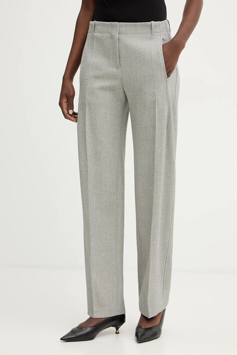 BOSS spodnie Takava damskie kolor szary fason cygaretki high waist 50553936