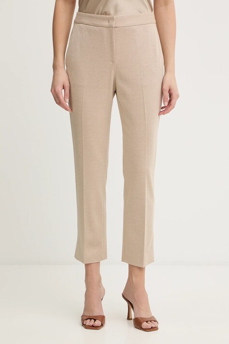 BOSS spodnie damskie kolor beżowy fason cygaretki high waist 50555740