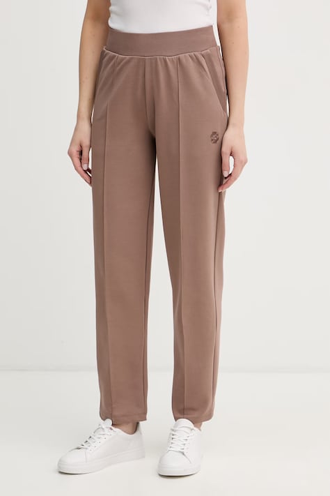 BOSS спортивні штани жіночі з бавовною Shiny B Pants коричневі high waist 50557285