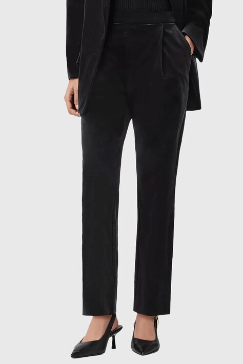 AllSaints spodnie welurowe damskie kolor czarny dopasowane high waist W065QD