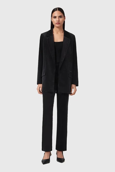 AllSaints spodnie welurowe damskie kolor czarny dopasowane high waist W065QD