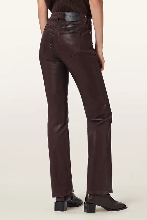 AllSaints spodnie damskie kolor bordowy szerokie high waist W093ED