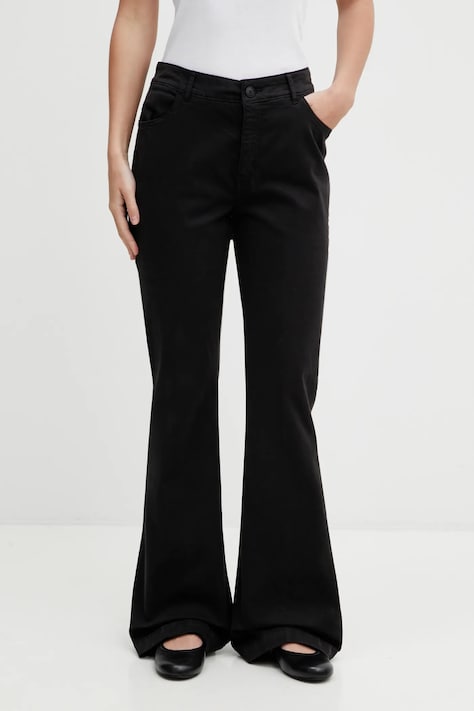 Hugo Blue spodnie Hizama-1-D_B damskie kolor czarny szerokie medium waist 50555763