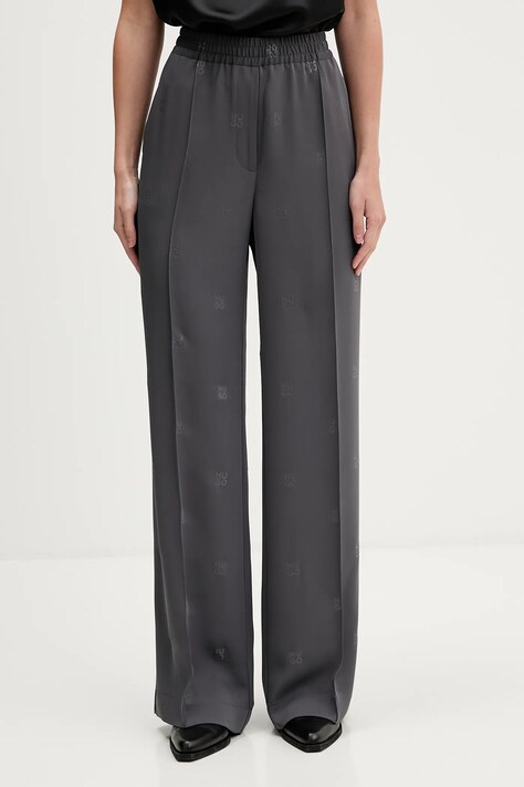 HUGO spodnie Helenia damskie kolor szary szerokie high waist 50553193