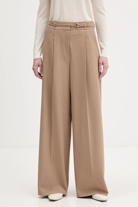 HUGO spodnie Hawelsa damskie kolor beżowy proste high waist 50554020