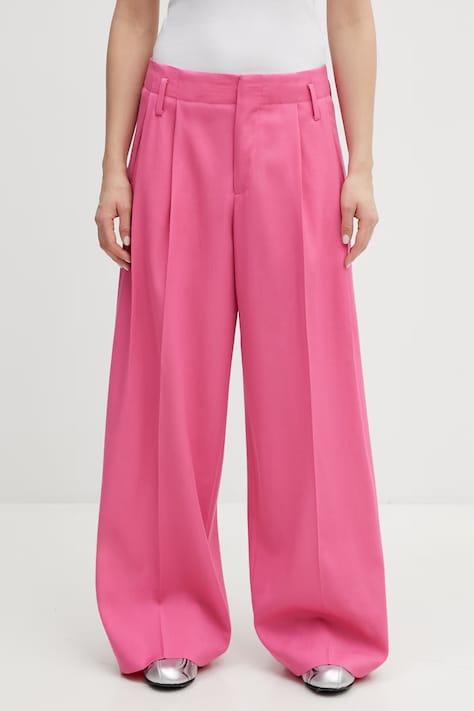 Kenzo pantaloni de lână culoarea roz, lat, high waist, FG52PA1259TF