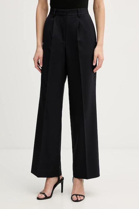 Штани з додаванням вовни Tommy Hilfiger колір синій прямі висока посадка WW0WW48801