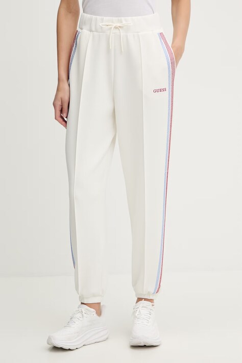 Guess spodnie dresowe BERTHE damskie kolor beżowy z aplikacją V6RB01 KCAY2