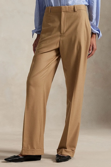 Polo Ralph Lauren spodnie z dodatkiem wełny damskie kolor brązowy szerokie high waist 211A10720