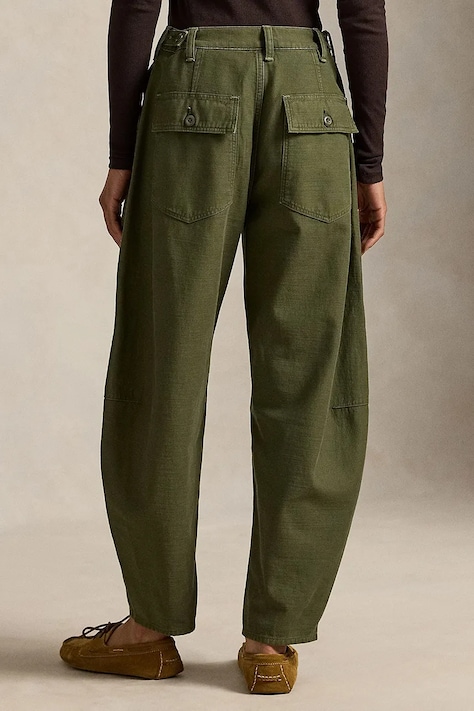 Polo Ralph Lauren spodnie bawełniane damskie kolor zielony szerokie high waist 211A93147