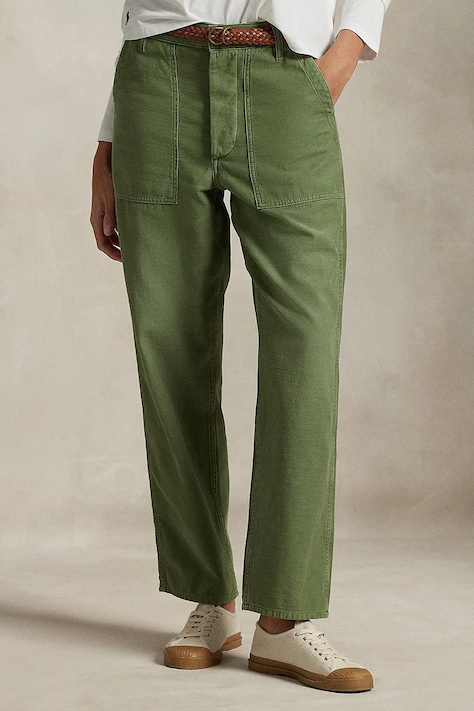 Polo Ralph Lauren pantaloni de bumbac culoarea verde, drept, medium waist, 211978634