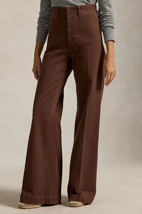 Polo Ralph Lauren spodnie damskie z bawełną brązowe high waist 211A10723