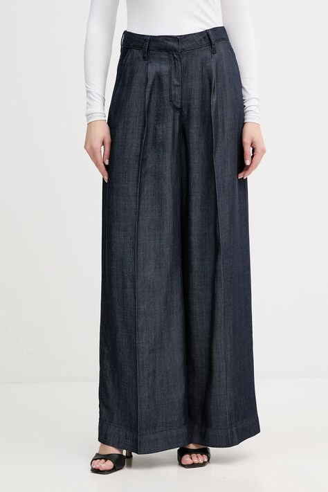 Karl Lagerfeld spodnie FLUID DENIM damskie kolor granatowy szerokie high waist B1W10101