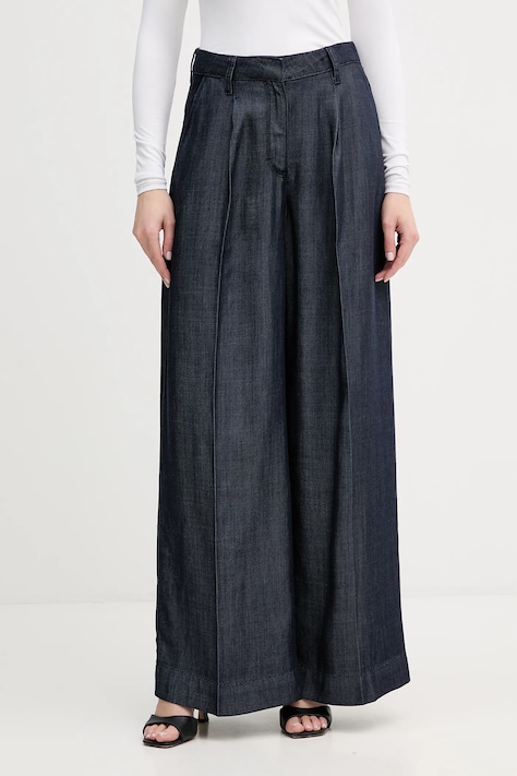 Karl Lagerfeld spodnie FLUID DENIM damskie kolor granatowy szerokie high waist B1W10101