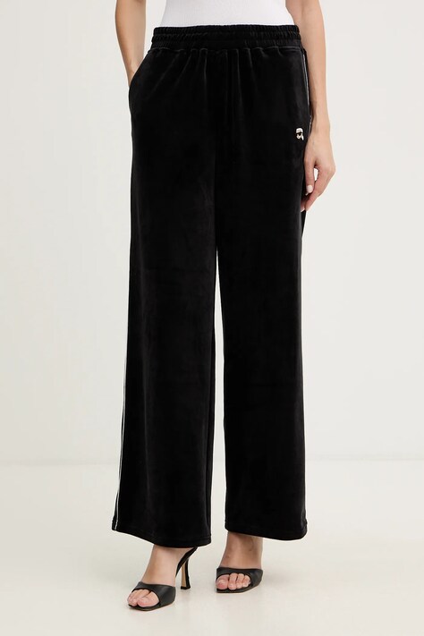 Karl Lagerfeld spodnie dresowe welurowe IKON damskie kolor czarny gładkie B1W10022