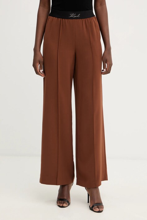 Karl Lagerfeld spodnie damskie kolor brązowy proste high waist B1W10014
