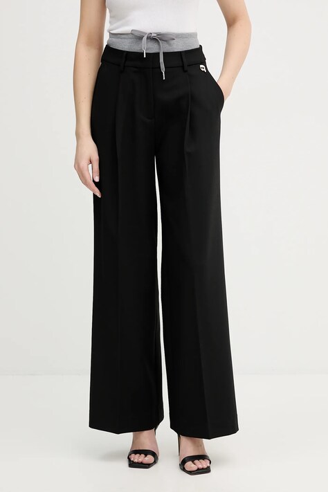 Karl Lagerfeld spodnie IKON damskie kolor czarny proste high waist B1W10007