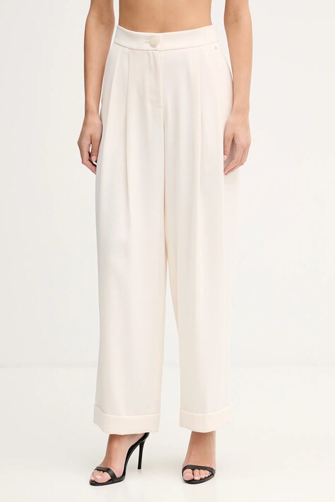 Armani Exchange spodnie damskie kolor beżowy szerokie high waist XW001826 AF16125