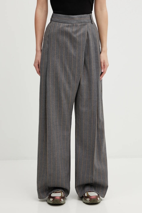 GANNI spodnie z dodatkiem wełny damskie kolor szary proste high waist W0761