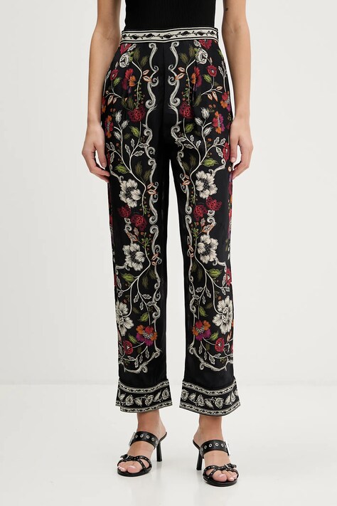 Farm Rio spodnie damskie kolor czarny proste high waist 350100