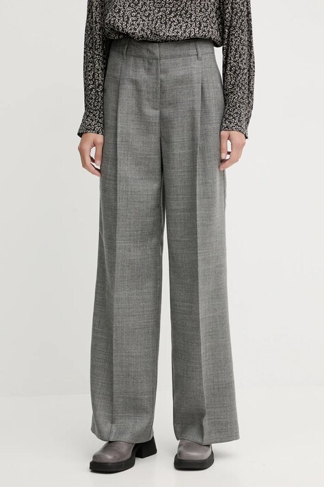 Marc O'Polo spodnie wełniane damskie kolor szary proste high waist 600006810005