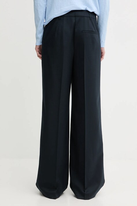 Marc O'Polo spodnie z dodatkiem wełny damskie kolor granatowy proste high waist 600015310005