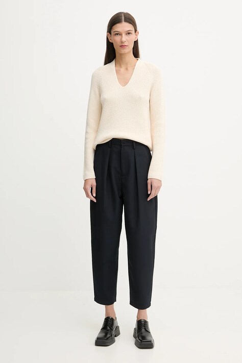 Marc O'Polo spodnie damskie kolor granatowy fason cygaretki high waist 5000007591