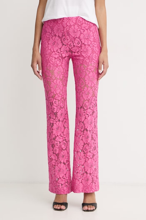 Pinko spodnie dzwony damskie koronkowe różowe high waist 106434 A330