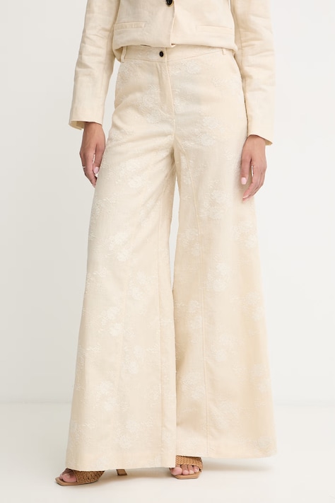 Pinko pantaloni pentru femei, din in bej regular waist 106528 A374