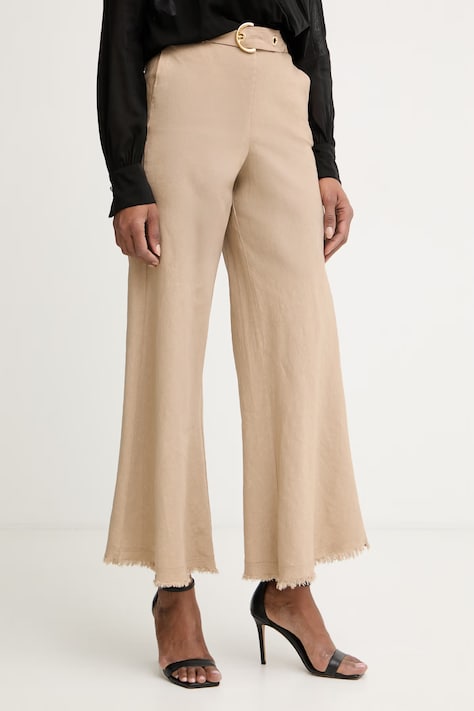 Pinko spodnie flare damskie z lnem beżowe high waist 106548 A34G