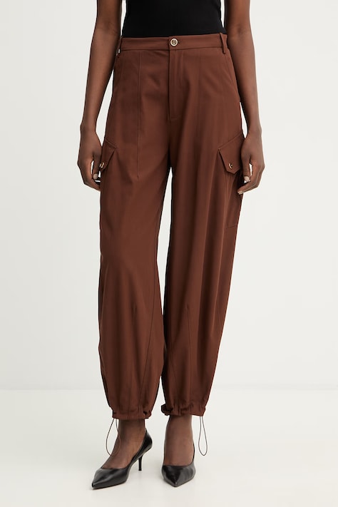 Bavlněné kalhoty Pinko dámské, hnědá barva, high waist, 106278 A2ER