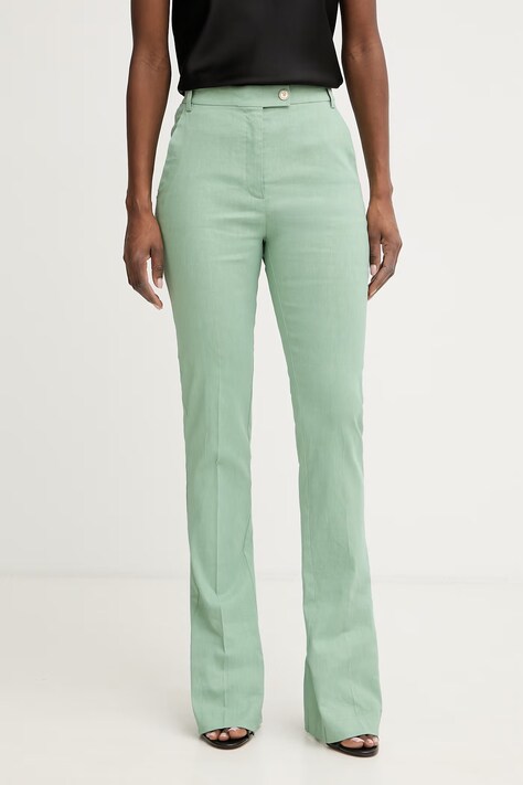 Pinko oblekové nohavice dámske bavlnené zelené high waist 106514 A34I