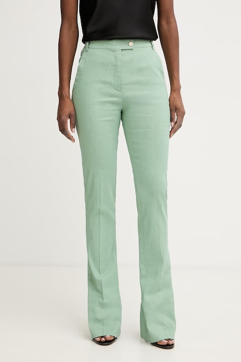 Pinko oblekové nohavice dámske bavlnené zelené high waist 106514 A34I