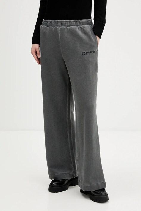 Karl Lagerfeld Jeans spodnie dresowe bawełniane damskie kolor szary gładkie B1W10090
