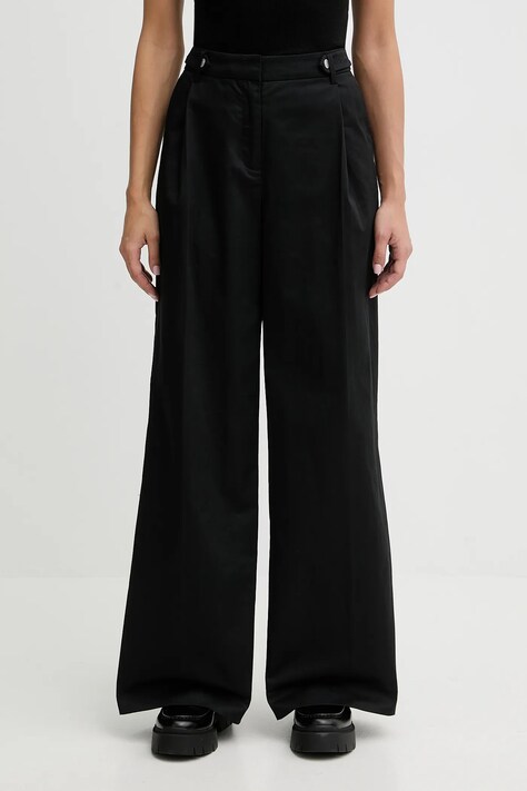 Karl Lagerfeld Jeans spodnie bawełniane damskie kolor czarny szerokie high waist B1W10086