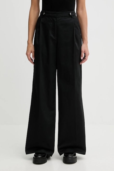 Karl Lagerfeld Jeans spodnie bawełniane damskie kolor czarny szerokie high waist B1W10086