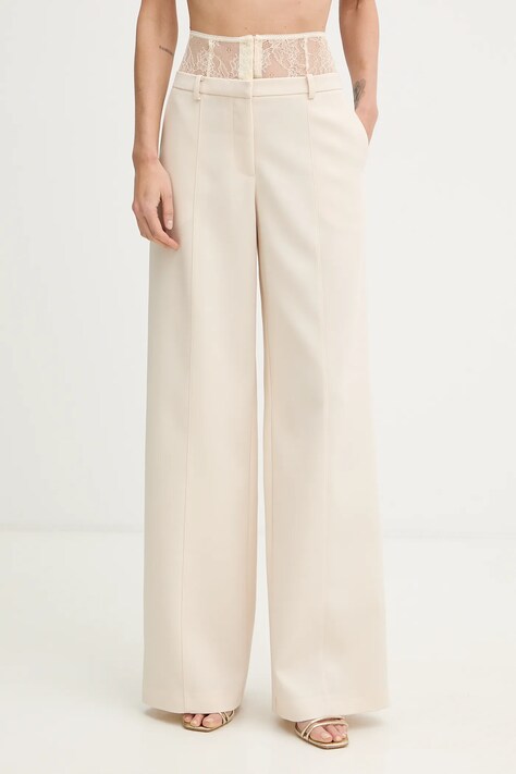 Patrizia Pepe spodnie damskie kolor beżowy szerokie high waist 8P0769 A6F5