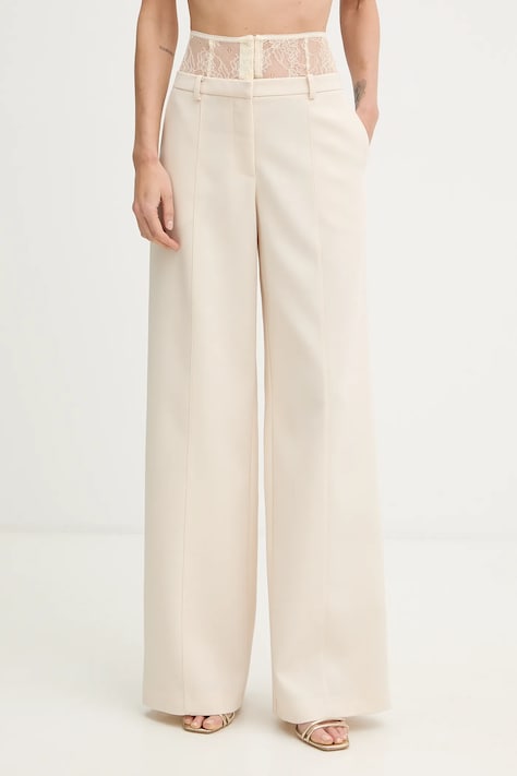 Patrizia Pepe spodnie damskie kolor beżowy szerokie high waist 8P0769 A6F5