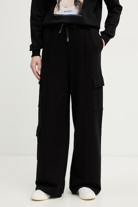 Patrizia Pepe spodnie dresowe bawełniane damskie kolor czarny gładkie 8P0814 J399